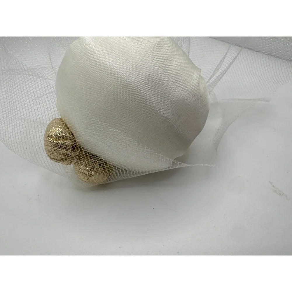 Vintage Style Whimsical Blonde Angel Ornament White Satin Gold Heart 4 Inch